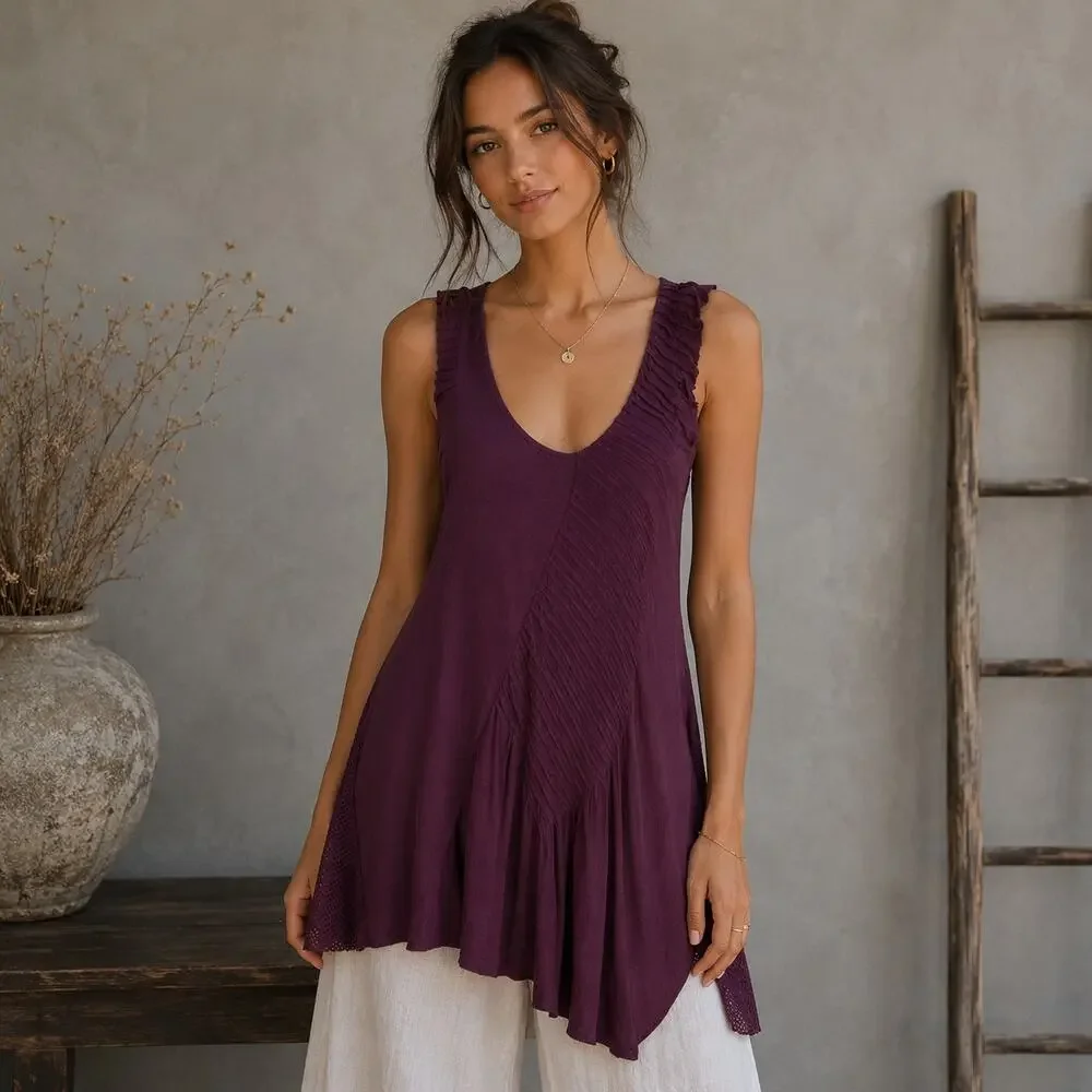 Free People Knit Maroon Lace Inset Tank Medium
